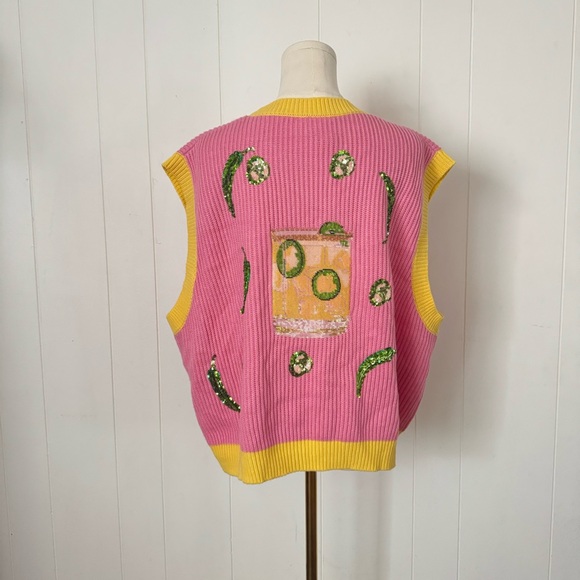 Queen of Sparkles Spicy Margarita Jalapeño Sequin Sweater Vest L NWOT - Picture 7 of 12